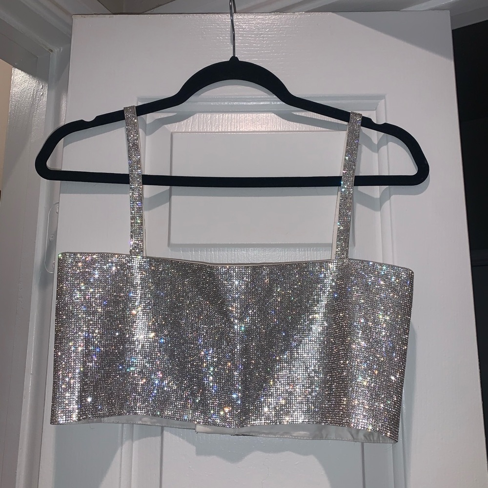 SHIRA SILVER RHINESTONE CROP TOP